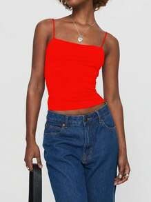 INAWLY Plus Size Women's Solid Color Criss-Cross Backless Slim-Fit Camisole
