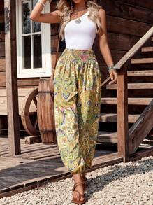 LanaWest Paisley Print Loose Harem Pants, Casual & Leisure