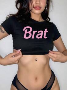 Flirla Camiseta de mujer de talla grande con diseño gráfico, cuello redondo, de color rosa y estampado de lema, top casual para mujer