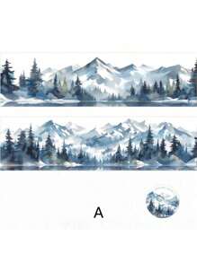 1Roll Tape, Natural Healing Series, Exquisite Natural Scenery Ink Continuous Mountains And Rivers Theme Tape Stickers, PET Waterproof Material, Scrapbook Supplies, Decorative Notebook Photo Frames, Mobile Phone Cases, Water Cups, Garbage Magazines, Stationery Boxes, DIY Personalized Collage Back To School