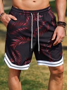 Manfinity RSRT Men's Tropical Plant Print Pocket Drawstring Waist Casual Shorts - Multicolor - View 3