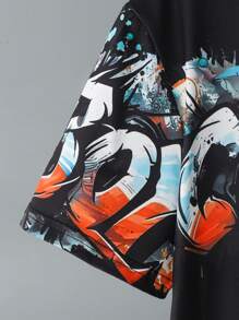 2pcs/Set Tween Boy Casual Graffiti Letter Print Comfortable Round Neck Short Sleeve T-Shirt And Shorts Set, Summer