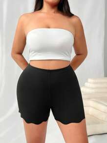 SHEIN EZwear Mallas cortas negras con volante para mujer de talla grande