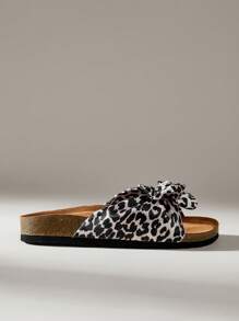 Solecia Leopard Print Open Toe Thick Sole Flat Mule Sandals, Minimalist Fashion Satin Leopard Pattern Thick Sole Sandals, Casual Slip-On Slippers - Multicolor - View 10