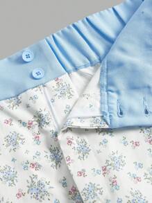 SHEIN MOD Plus Size Ditsy Floral Ruffle Hem Casual Shorts, Suitable For Spring/Summer, Romantic Chic, French Countryside, Vintage, Cute