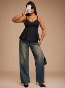 SHEIN Forever 21 Spring&Summer Women Plus Size Romantic/Prom/Formal/Birthday/90s/Business Casual Woman/Elegant/Western Wear/Going Out/Fashion/Casual/Y2k/Club/Office /Cocktail/Vintage/Bodycon/Rave Festival/Funny/Classy/Old Money/Streetwear/Vacation/Country Concert/Work /Modest/Spring Break/Bachelorette/Concert/Baddie/Basic/Graduation/Lace/Black Cami Top - Black - View 4