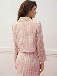 MOTF PREMIUM BLAZER CRUZADO DE DOBLE BOTONADURA CON RIBETE CRUDO DE TWEED