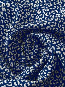 Flirla Plus Size Women Leopard Print Pleated Skirt - Blue - View 5