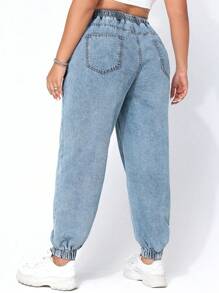 SHEIN EZwear Jeans décontractés pour femmes grandes tailles avec ceinture à nouer, poches et cordon de serrage, longueur cheville