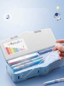 1pc Multi-Functional Stationery Box, Cartoon Plastic Double-Layered Pencil Case With Large Capacity For Stationery Storage,Back To School,School Supplies,Durable, Ease Of Use, Giftable, Versatile - Multicolor - View 7