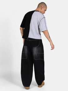 SUMWON Creative Department Split Design Boxy T-Shirt Urban Streetwear Graphic Logo Cotton Tee Casual Skater Style Modern Typography Design Oversize Fashion Statement