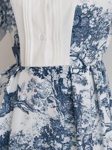 SHEIN Clasi Women's A-Line Print Waist Cinching Elegant Vacation Casual Short Sleeve Dress