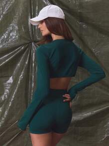 Musera Sport Twist Front Long Sleeve Crop Top Sport Active Workout, Padel, Tennis, Racquetball, Pickleball Gym Fitness - Green - View 3