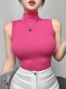 DAZY Women High Collar Fitted Sleeveless Wrap Around Tank Tops