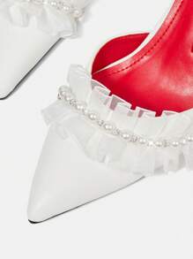 CUCCOO HITCHD Giày cao gót mũi nhọn đính đá pha lê trắng cho nữ, Giày cao gót màu trắng cho cô dâu, ngọt ngào và lãng mạn, giày cao gót khoét lỗ kiểu công chúa cho đám cưới, tiệc tùng, phong cách cổ điển - trắng - Xem 9