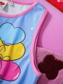 SHEIN X Care Bears Canotta da ragazza tween in stile cartoni animati e Y2K, con orsetto blu e palloncini colorati, adatta per primavera/estate
