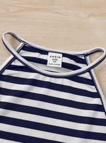 3pcs Young Girl Solid Color Knit Sleeveless Top + Knit Striped Sleeveless Top Cute Set