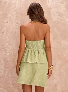 SHEIN BAE Top court à lacets ajouré de couleur unie verte, vert sauge pour le printemps/été, texturé - Vert - Voir 2