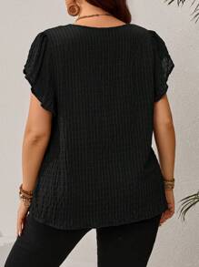 EMERY ROSE Women Plus Size Spring Floral Puff Sleeve Blouse - Black - View 2