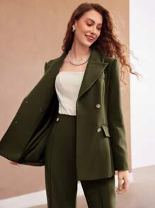 MOTF PREMIUM STRUCTURED DOUBLE BREASTED BLAZER - Army Green - View 9