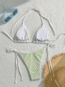 Swim Mod Sexy Hollow-Out Bikini Set For Vacation For Summer - Green - View 2
