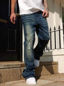 Manfinity Homme 男式破口袋简约风格休闲牛仔裤 - 中等水洗藍 - 查看 8