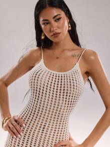 SHEIN BAE 女士性感露背简约时尚迷你连衣裙，适合夏季 - 白色 - 查看 7