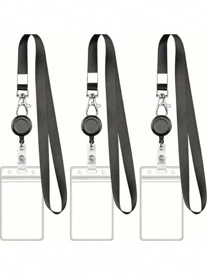 1/2/3/5pcs Retractable ID Card Badge Holder- Waterproof PVC Card Sleeve With Lanyard, For Teachers/Office Workers Back To School