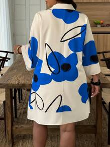 SHEIN LUNE Plus Size Floral Print Button-Front Vacation Casual Dress
