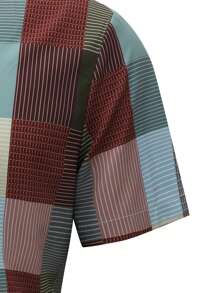 Manfinity Homme 男士夏季休闲撞色格子短袖衬衫 - 彩色 - 查看 5