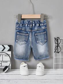 Celana Pendek Denim Elastis Lembut, Nyaman, Kasual, dan Serbaguna untuk Bayi Laki-laki, Ringan untuk Musim Panas - Medium Wash - View 2