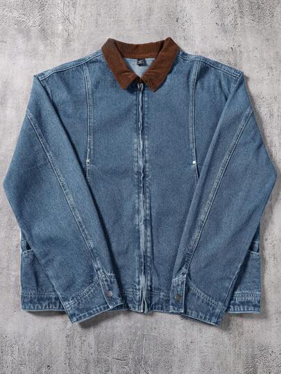 Manfinity EMRG 男士灯芯绒领水洗休闲宽松牛仔夹克