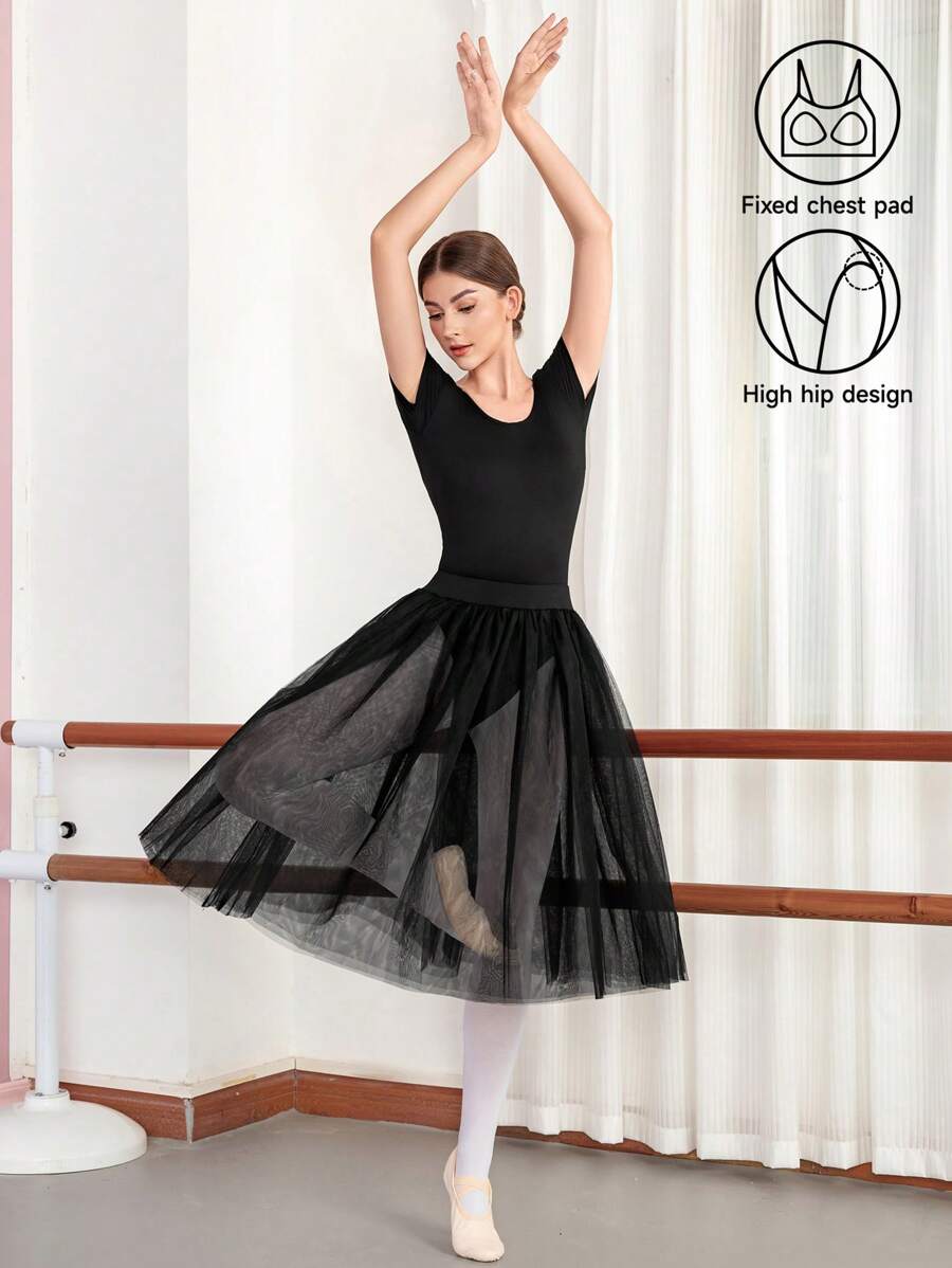 Dansine 高弹力女式紧身连衣裤，舒适弹力体操舞蹈服，透气纯色短袖，适合所有季节