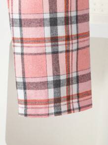 2 件套少女格子裤和睫毛图案短袖衬衫家居服套装，粉色