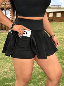 SHEIN EZwear Plus Size Solid Color High Waisted Skirt Leggings