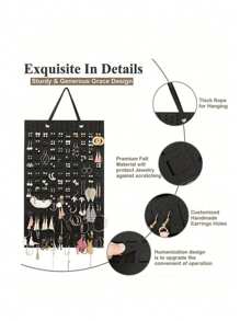 1pc Felt Hanging Jewelry Organizer, Earrings Storage Hanging Bag, Wall Hanging Jewelry Display Shelf, Necklace Ring Earrings Storage Bag, Jewellery Organizer For Earring And Hairpin Storage,Simple Multifunctional Felt Jewelry Display Case,Home Decor,Black,Khaki - Multicolor - View 4