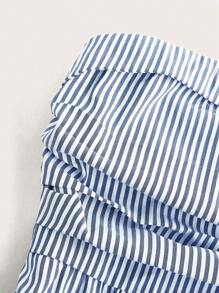 SHEIN EZwear Váy ống sọc thường ngày mùa hè cỡ lớn - Xanh và trắng - Xem 4