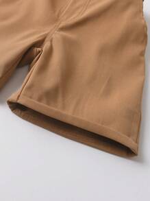 SHEIN Shorts casuales y cómodos de tejido en unicolor con cinturón para niño, versátiles para primavera y verano - Caqui - Ver 5