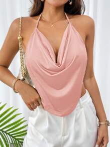 Firerie Women's Sexy Solid Color Plunging V Neck Backless Tank Top - Dusty Pink - View 1