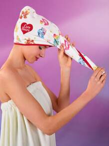 SHEIN X Care Bears Mũ khăn lau tóc thấm hút hai lớp in hình gấu hoạt hình dễ thương, quà tặng, dùng cho phòng tắm gia đình, khăn lau tóc mùa hè - Nhiều màu - Xem 6