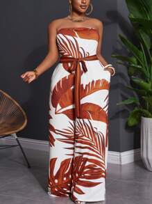 Slaydiva 大码系腰印花长款连体裤，春夏季度假装