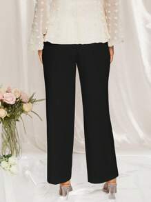 MaterniChic Adjustable Waist Maternity Pants, High Waisted Straight Leg Fit Pregnancy Trousers, Suitable For Baby Shower Party - Black - View 2