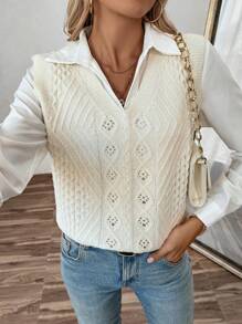 Chiquease Casual effen kleur jacquard gebreid truivest, lente en herfst