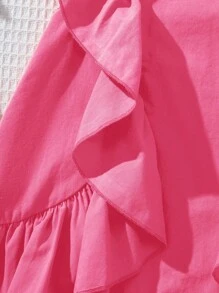 SHEIN Babygirl Sweet Orange Ruffle Hem Summer Vacation Dress - Hot Pink - View 3