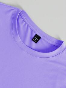 Manfinity RSRT Men's Palm Tree Print Crew Neck Short Sleeve Casual Slim Fit T-Shirt - Purple - View 3