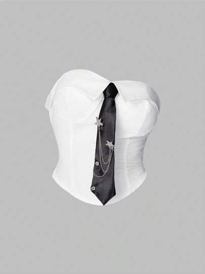 Grunge Punk Y2K Concert For Women - Asymmetric Ruched Cropped Tight Bandeau Bustier Top With Tie-Up Details