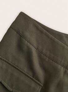 SHEIN ICON 不对称拼布分层口袋低腰迷你裙 - 軍綠色 - 查看 4