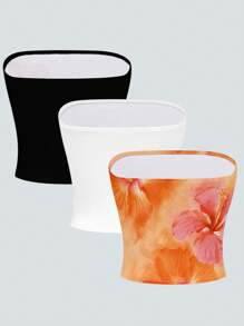 INAWLY 3pcs/Set Y2K Hibiscus Flowers Graphic Tube Top