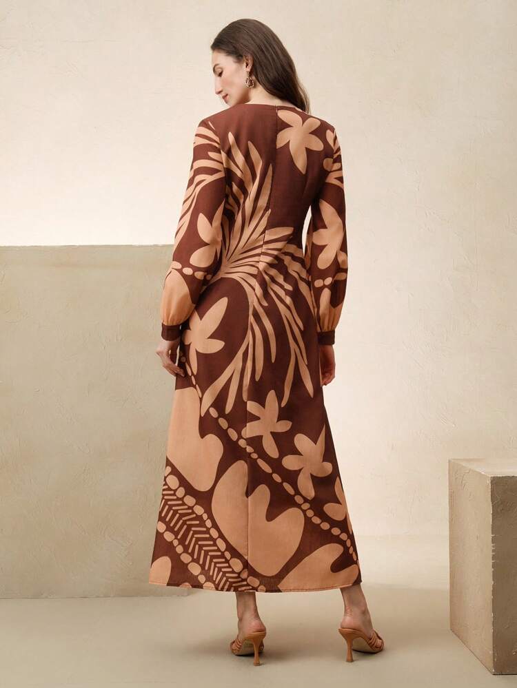 Spring, Elegant, Vacation Style Print Long Dress For Women