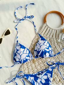 SHEIN VCAY Women's Holiday Style Floral Print Halter Bikini Top And Low-Waist Side Tie Bottoms Swimwear Set, Floral Print Halter Neck Bikini Set, Floraled Halter Strap Two-Piece Bikini Set,Backless,Beachwear High Waisted,Beach Outfits For Woman,Sexy,Summer Outfits For Women, For Beach Vacation For Summer Beach Vacation,Kawaii,Thong Bikini,High Waisted Bathing Suit,Push Up Bikini,Tie Front Top,Boho,Vacation,LINEN,Crochet